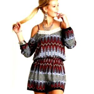 Umgee Cold Shoulder Short Romper Sz L #188J
